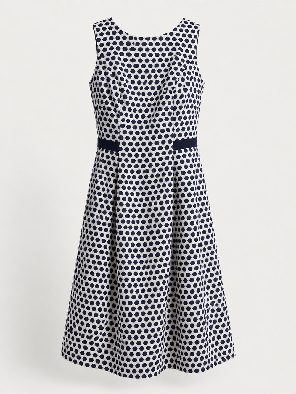 LOFT | Linen Navy and White Polka Dot Sleeveless Midi Dress Cotton Lined